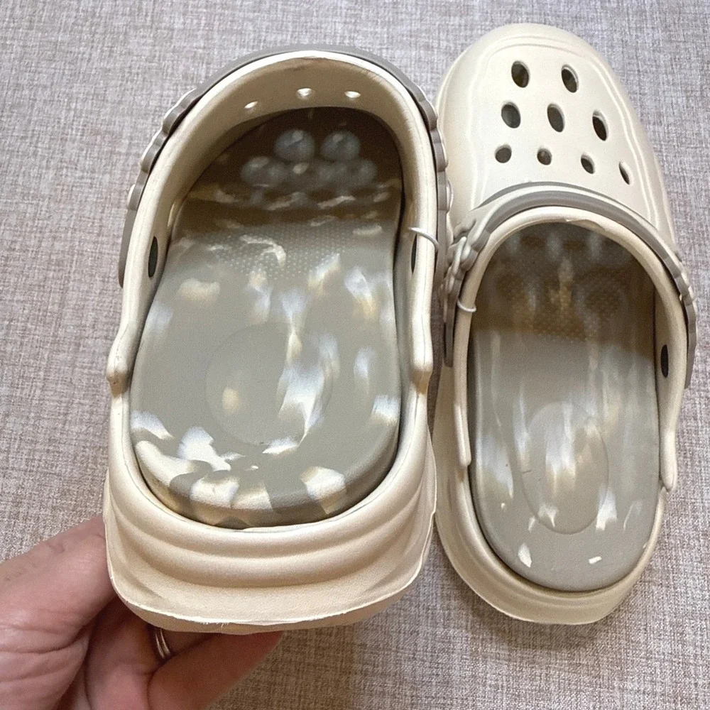 Beige Platform Clogs Bone Strap Devil Charms Marbled Footbed Mens 9-9.5